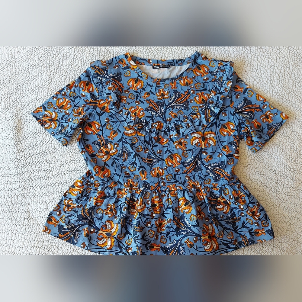 Zara Blue Floral Print Top